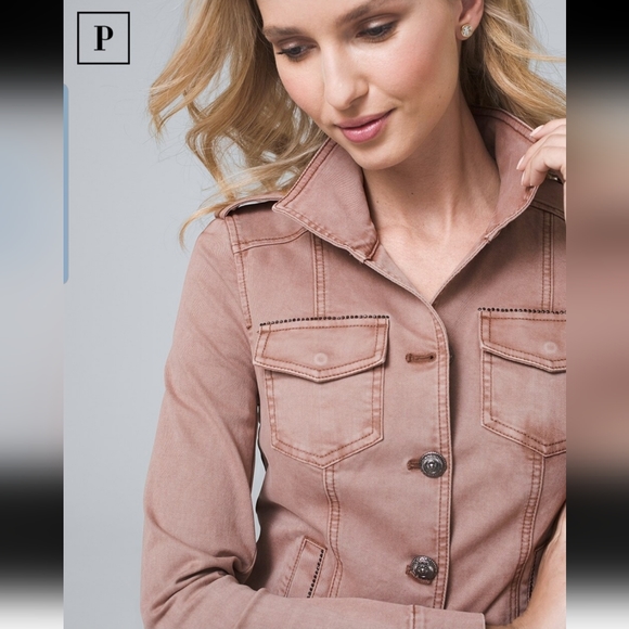 White House Black Market Petite washed denim rose twill jacket - Picture 12 of 13